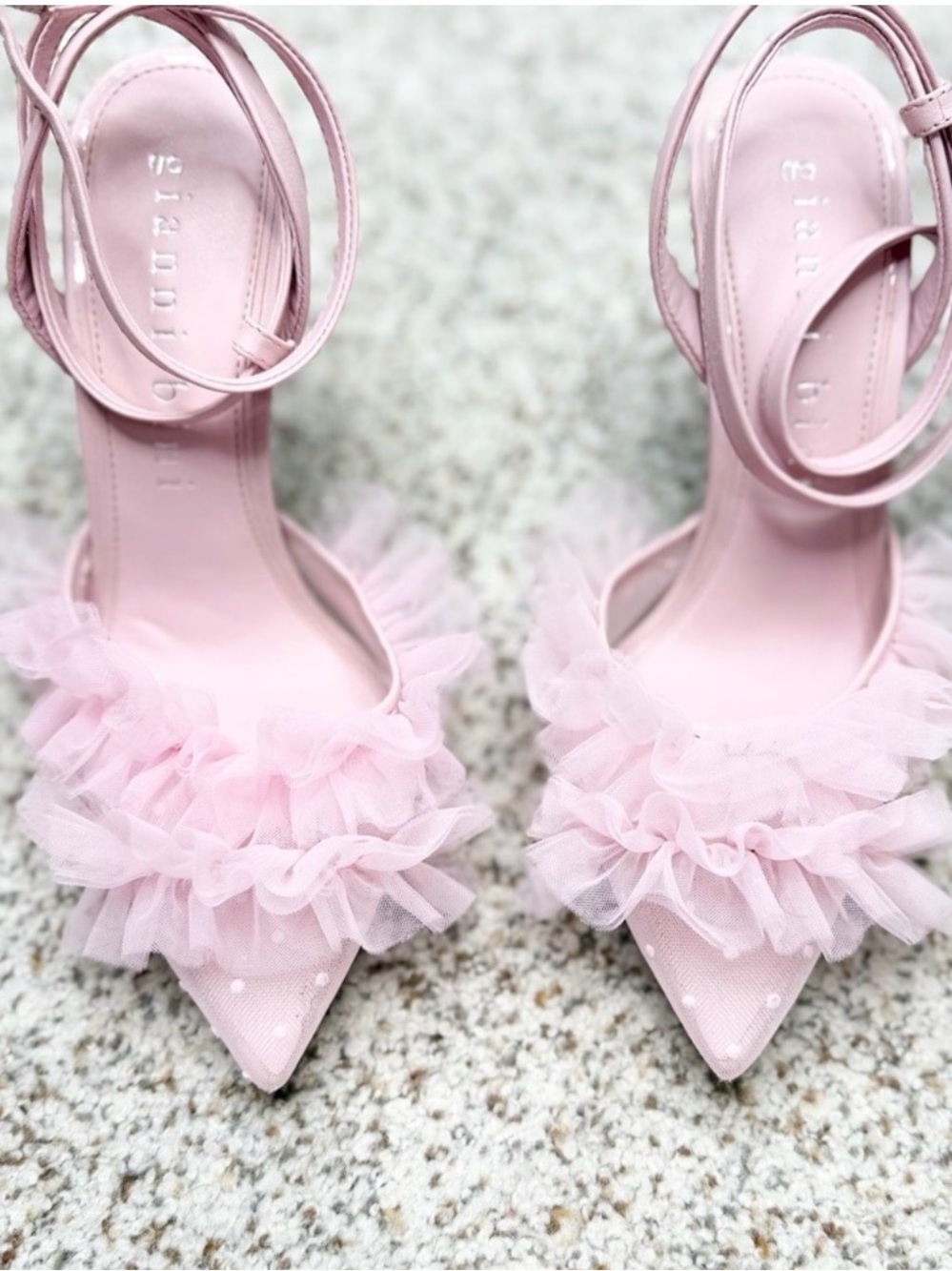 Gianni Bini Pale mays Ruffle mesh pink Pointed-Toe Ankle-Strap Heels